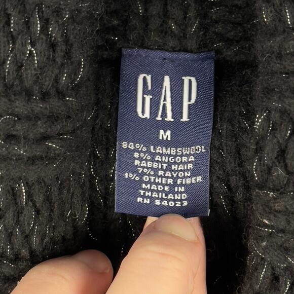 VTG Y2K Gap Lambswool Angora Chunky Knit Black Silver Turtleneck Sweater Medium - Picture 3 of 12
